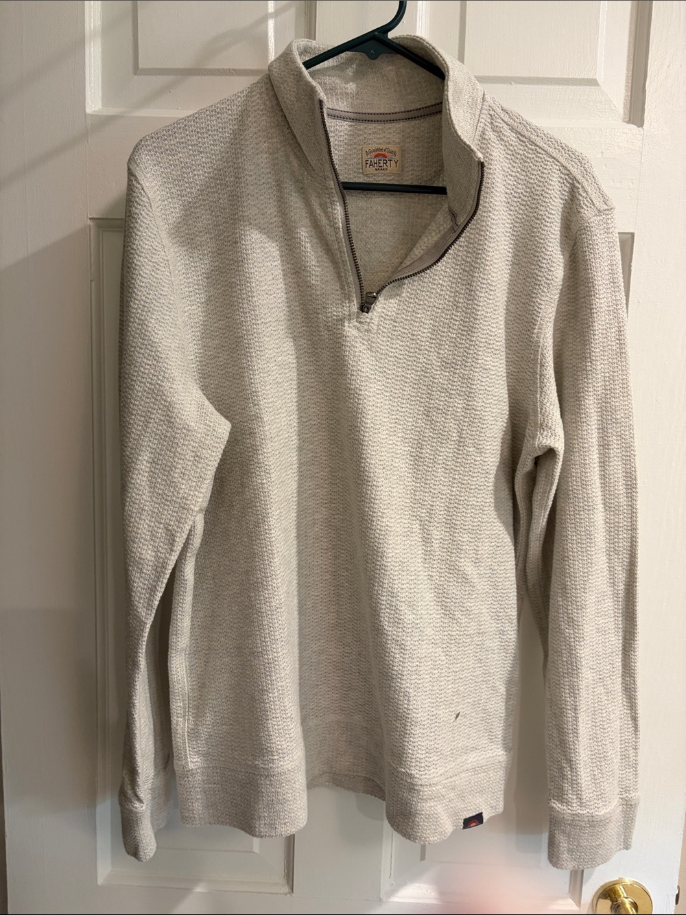 Faherty Men’s Half-Zip Waffle Knit Sweater in Light Beige